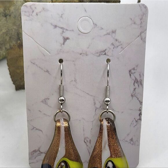 "5/$25" Vintage Dichroic Art Glass Gold Foil Dangle Earrings - Picture 7 of 8